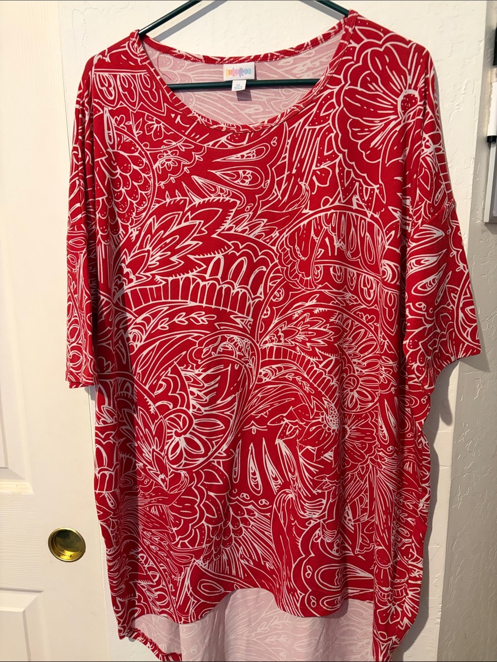 LuLaRoe Red and White Floral-Paisley Tunic Top XL